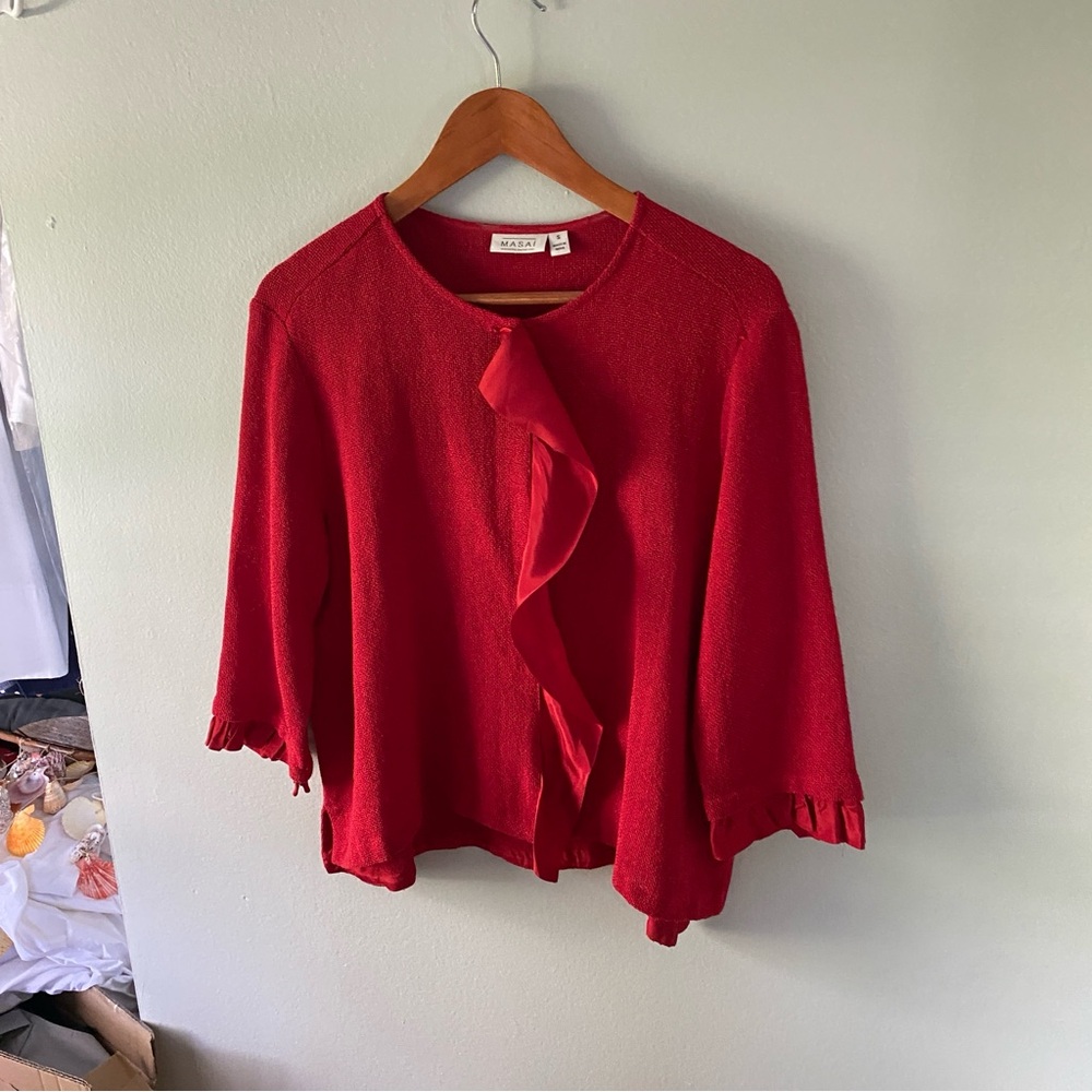 Masai Juba jacket Boucle scarlet sage cardigan size small
